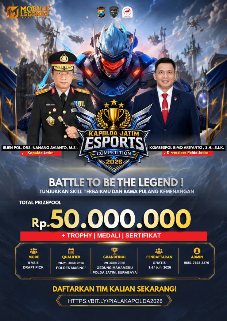 Sambut Hari Bhayangkara ke - 80 Polda Jatim Gelar Turnamen Esport untuk Umum