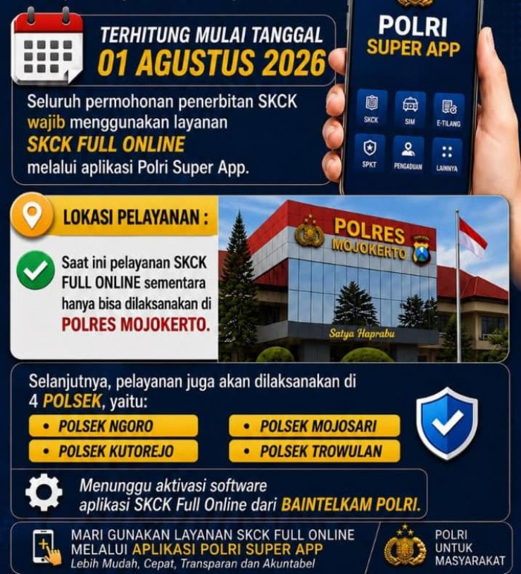 Polres Mojokerto Resmi Alihkan Pelayanan SKCK Menjadi Full Online Melalui POLRI SuperApp